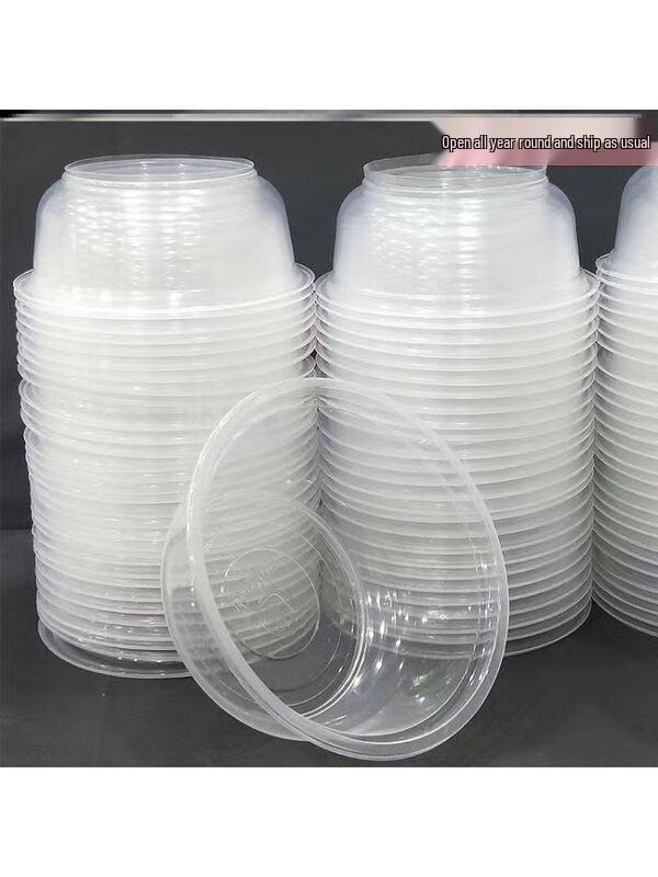 100-Pack Disposable Thickened Plastic Round Bowls with Lids