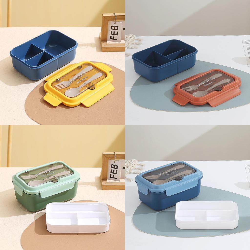 Nordic Style Pp Lunch Box With Dividers And Fork Spoon For Office Use
