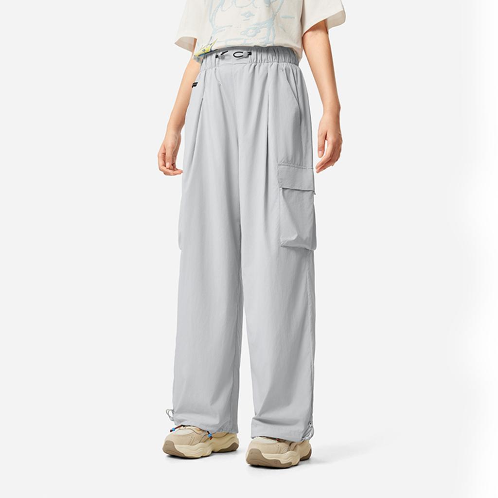 Li Ning Sports Lifestyle Series Solid Color Mid Waist Breathable Versatile Loose Straight Casual Pants Women Bottoms Light-Gray AYKV540-1