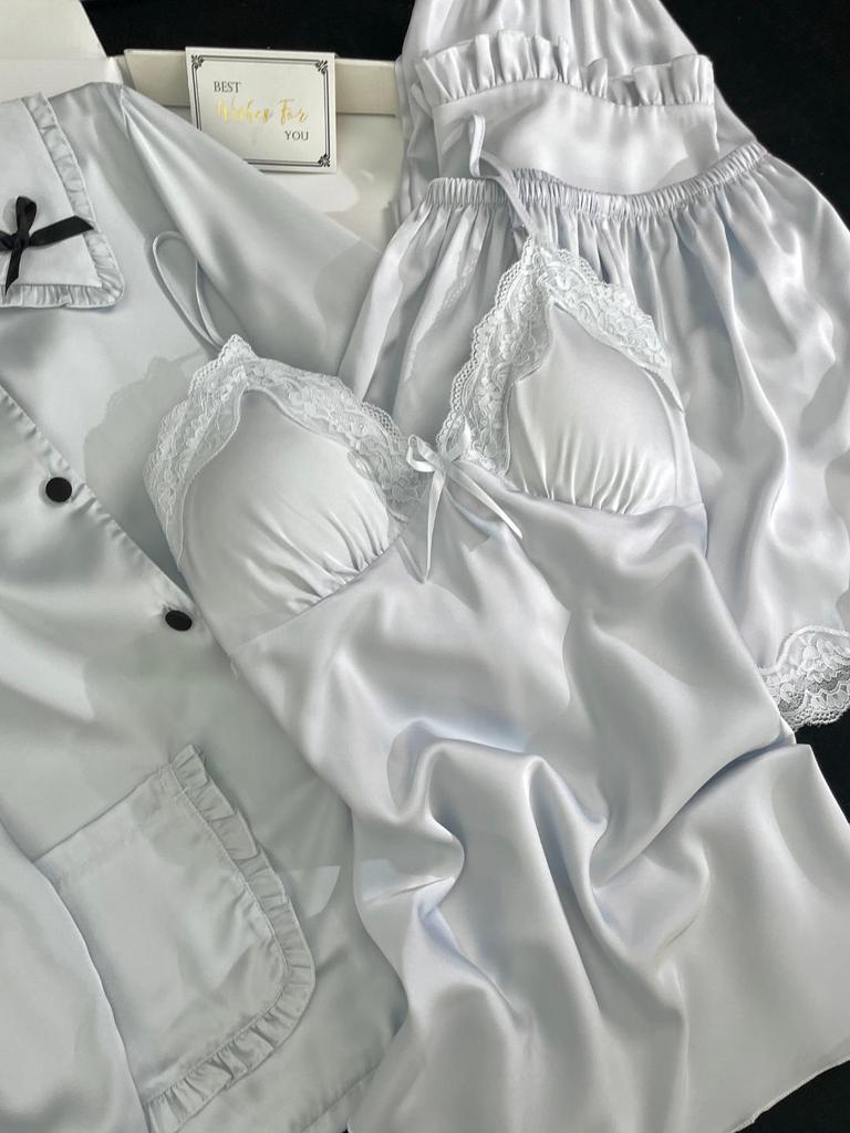 2026 Sternzeichen Neujahr Eis Seide Damen Prinzessin Pyjama Set mit Brustpolstern - Hochwertige Hauskleidung