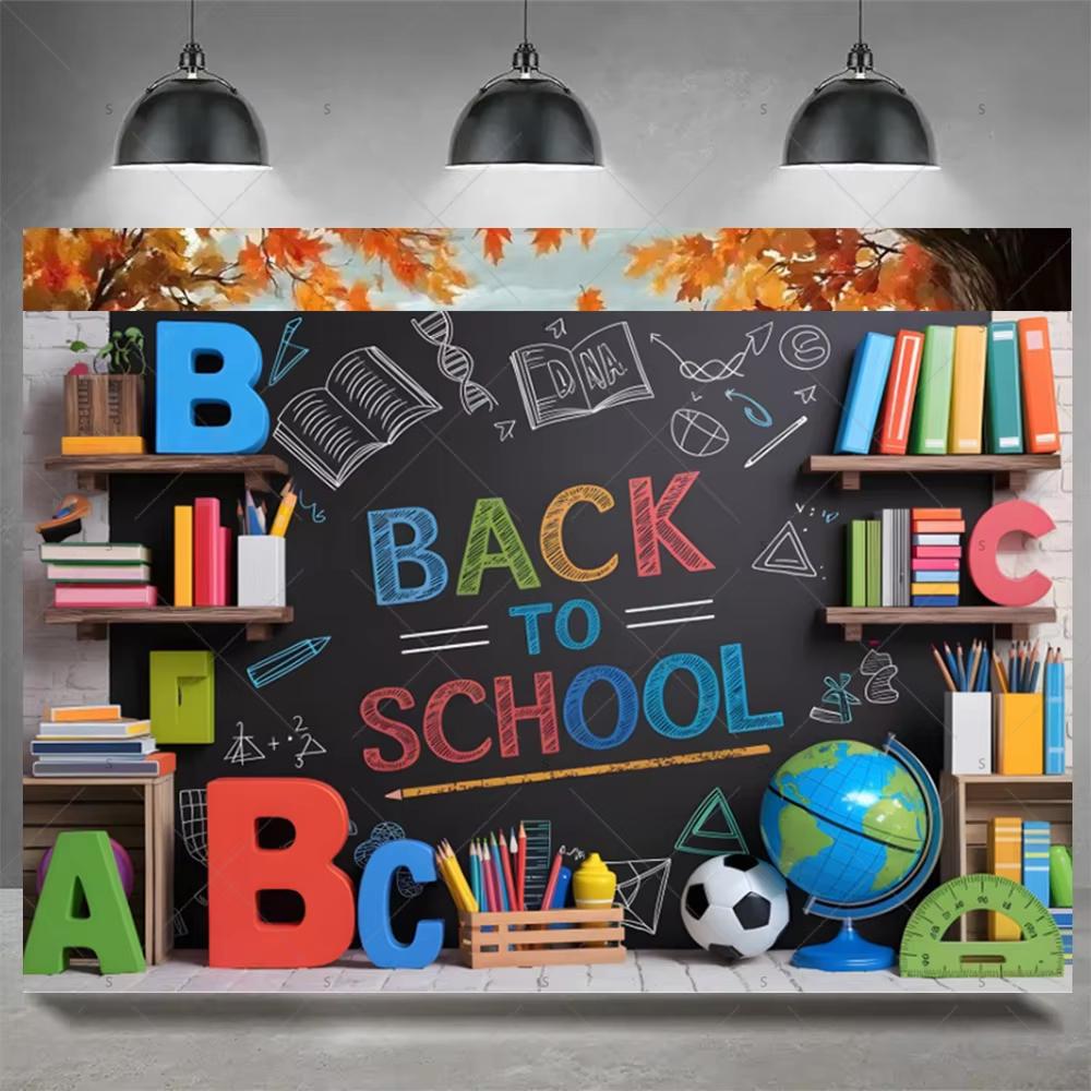 Colorful Back To School Wall Hanging Flat Print Cartoon School Supplies Tapestry For Kids Bedroom Dorm Study Room Party