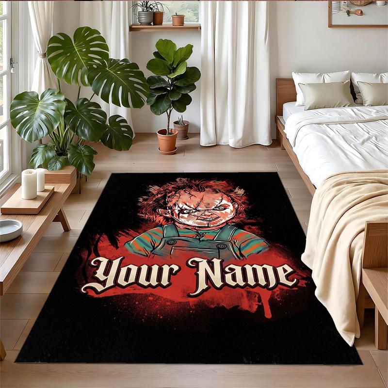 Tappeto in Velluto di Cristallo Testo Nome Personalizzato, Morbido Tappetino Antiscivolo Decorazione per la Casa Gioco per Bambini Chucky Tiffany