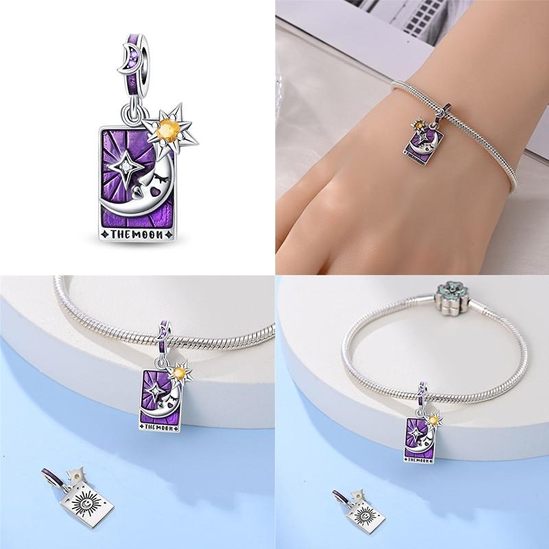 Genuine Copper Tarot Style Cards Sun Celestial Star Moon Charms Fit Authentic Bracelets Women'S Jewelry Making Birthday Gift