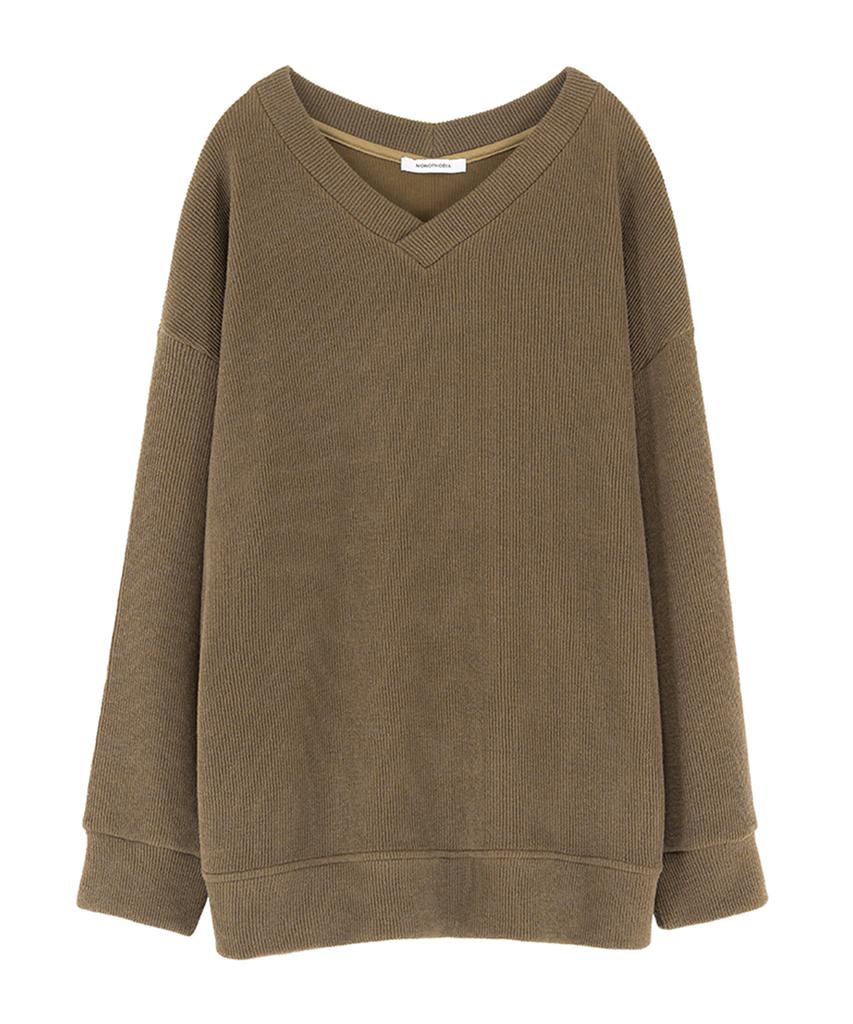 MONOPHOBIA V Neck Oversized Sweater Brown