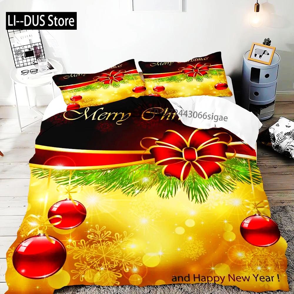 Comforter Merry Christmas Gold Bell Bow Bedding Set For Boys Teens Holiday Gifts Bedroom Decoration Queen King Full Size