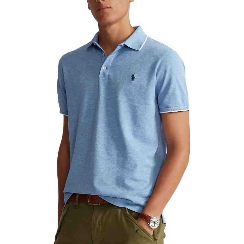 Polo Ralph Lauren Logo Embroidered Slim Fit Straight Cut Short Sleeve Polo Shirt Men tops Island-Blue MNPOKNI1N820582-400