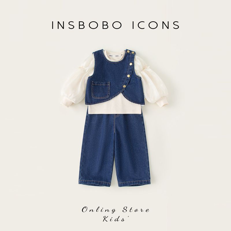 Girls  Spring Outfit Set, Children s Denim Vest, 2026 Spring New Style, Three-Piece Set for Baby Girls, Trendy and Fashionable Cowboy Blue 80