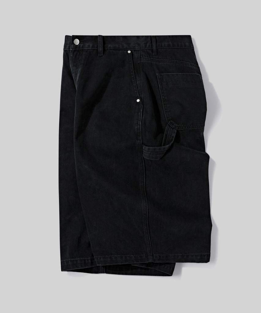 Beodeonteu Dyed Washed Carpenter Cotton Bermuda Shorts [Black]