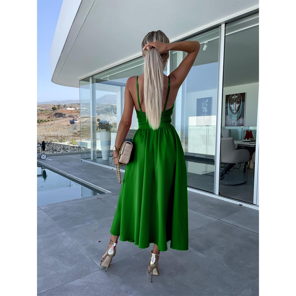 Women's Summer Fashion Socialite Deep V Cutout Slit Halter Dress Dress