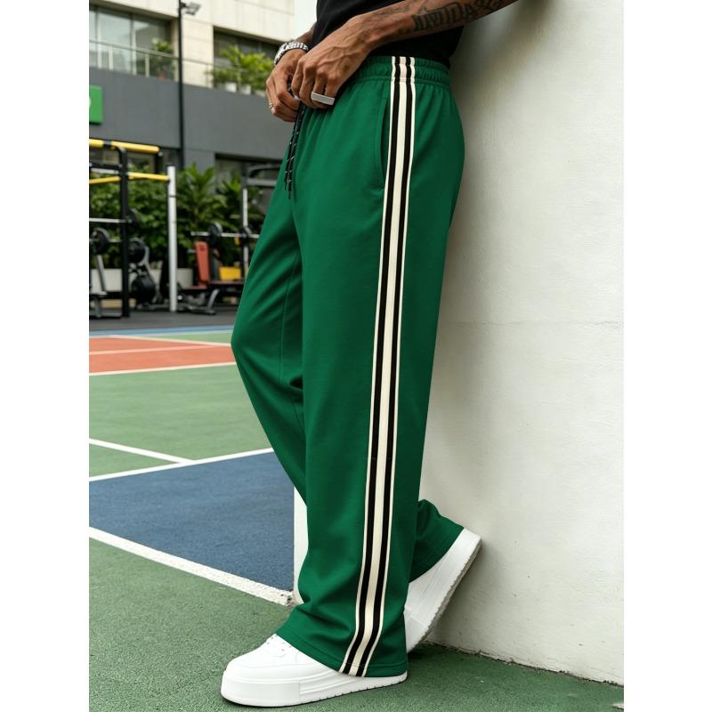 American sticker black and white strip casual trousers men's solid color street fitness running sports trousers straight sweatpants