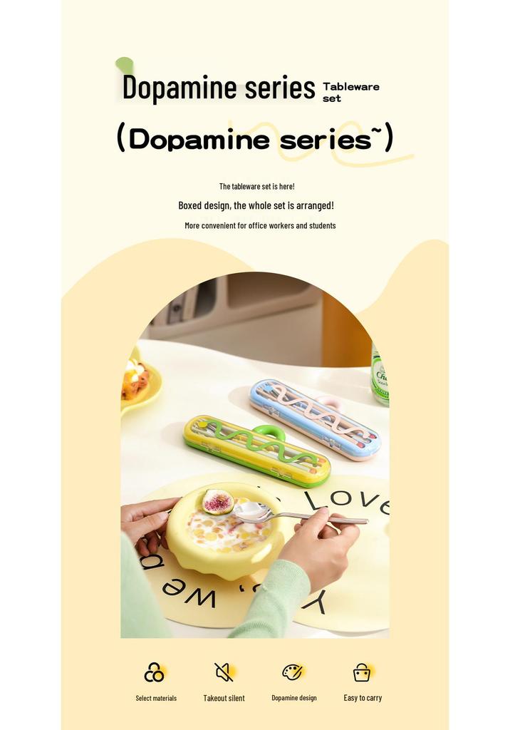 Dopamine Portable Stainless Steel Cutlery Set - Chopsticks, Fork & Spoon for Students & Office Workers