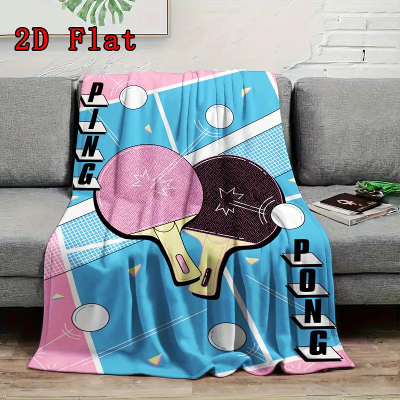 Vibrant Table Tennis Court 2D Flat Pattern Flannel Blanket High Quality All Seasons Warmth and Comfort Perfect for Christmas Gifts.