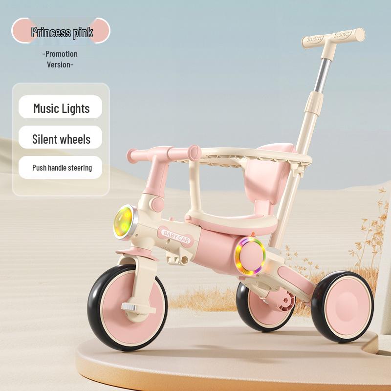 Kids' Tricycle Stroller with Pedal Car, Balance Bike, Music, and Lights for Ages 1-5