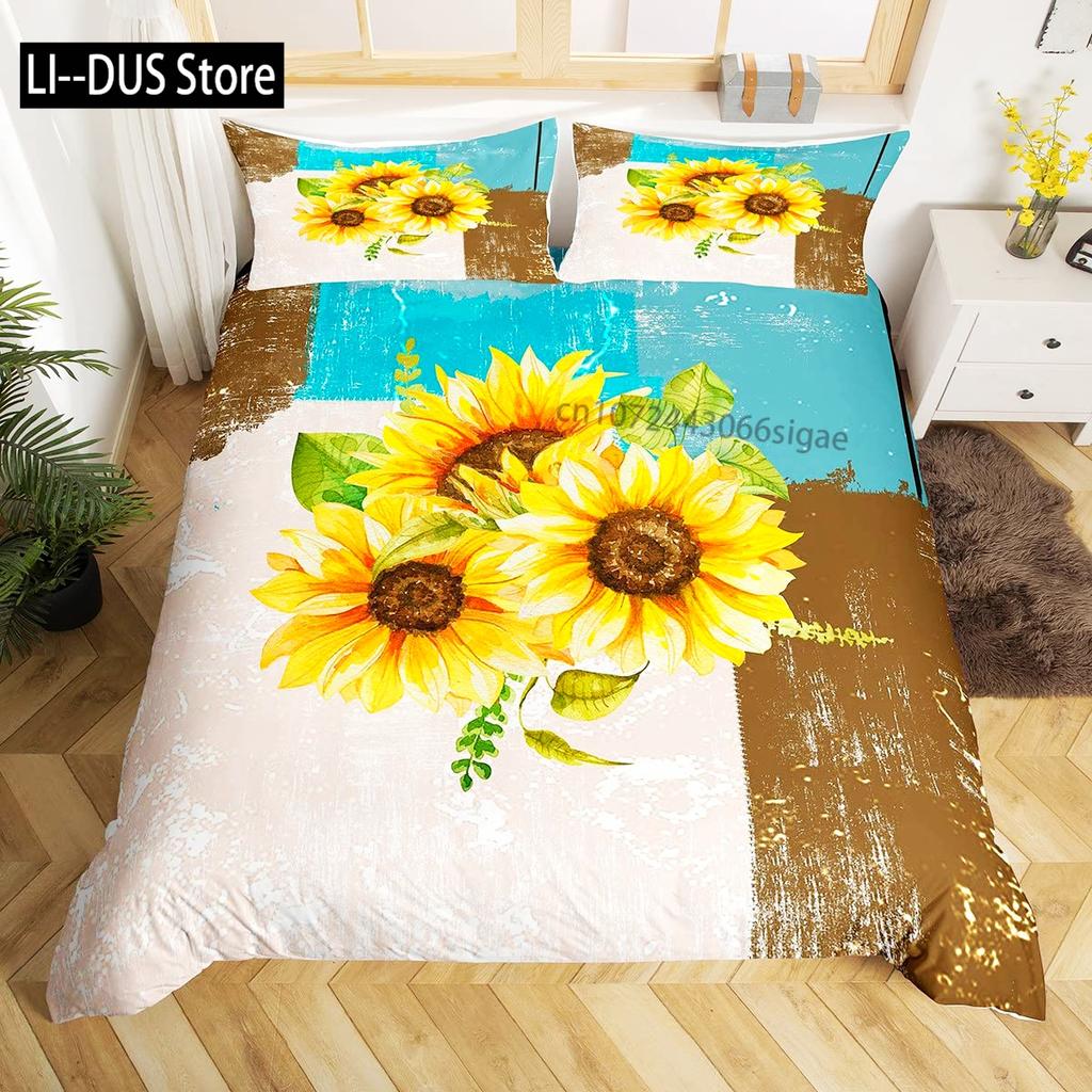Sunflower Full Size Comforter Sets 3 Piece Black Bedding Comforter Sets Premium Sunflower Decor Bedding Set for Girls and Boys