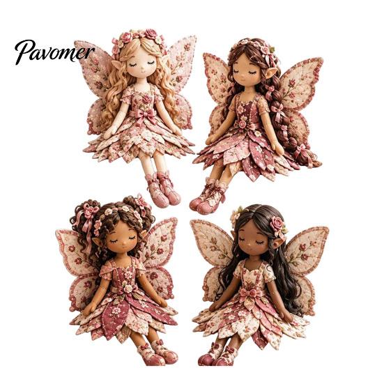 Künstlerische Heimdeko Bastelset Magische Fee Patchwork, DIY Blumenstoff Nähen Dekoratives Figuren-Set 4-flügelige Puppen, für Anfänger,