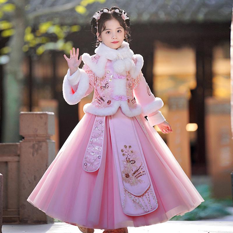

Girls Winter New Year Hanfu Set: Warm Skirt Outfit in Traditional Tang Style 160 cm