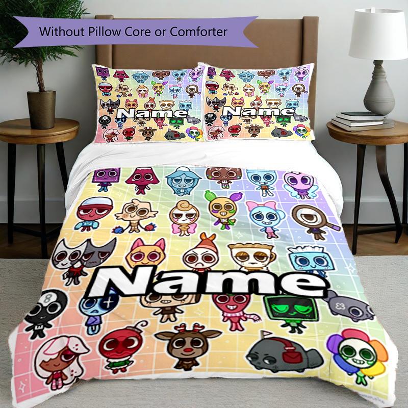 3pcs Duvet Cover Set (1*Duvet Cover + 2*Pillowcase, Without Core), Custom Name Sprunki Game Pattern Bedding Set, Home Bedroom Decor Gift