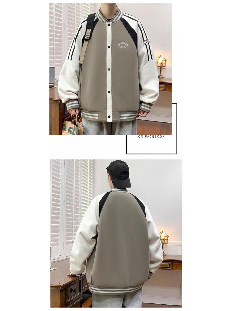 Men's Spring/Fall American Baseball Jacket: Trendy Hong Kong Style for Teens with Round Neck and Stylish Print