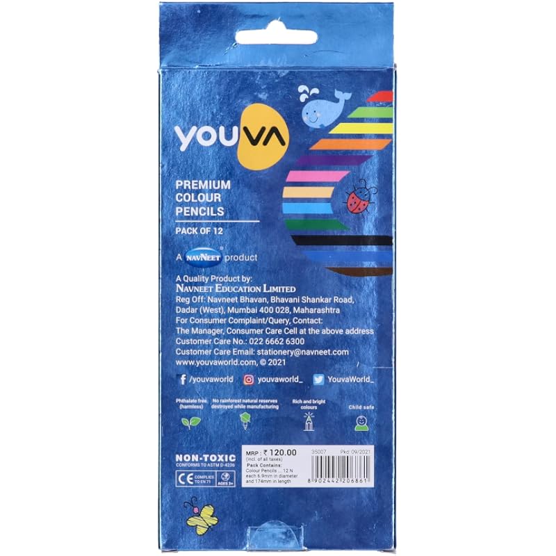Navneet Youva|Premium Colour Pencil|Pack Of 12,Multicolor