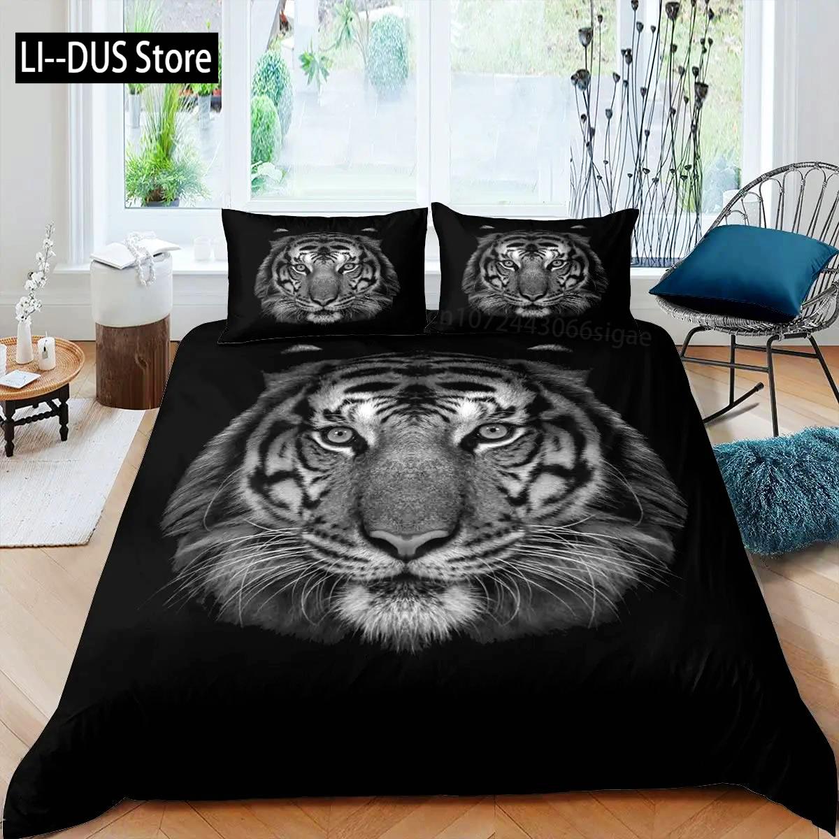 Comforter Tiger Comforter Set 3D Tiger Lying On The Stump Pattern With Zipper Ties Wild Animal Theme Bedding Set For Kid Comforter (quilt)-EU Single(135*200cm)3pcs
