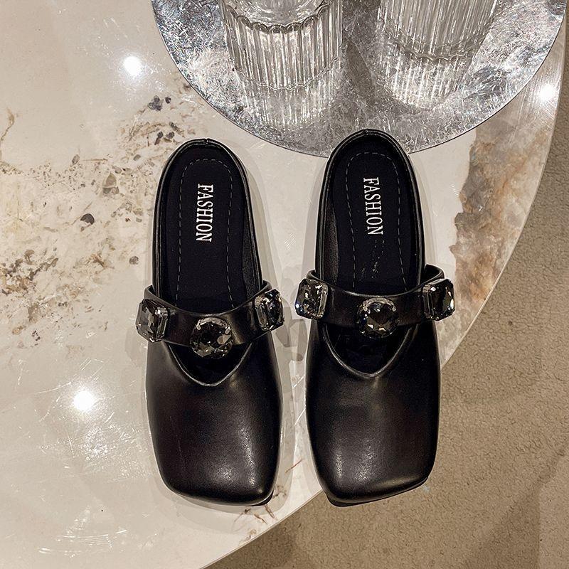 

Two French Mary Jane single shoes for women in the summer of 2025, new soft soles with skirts, leather shoes, half-support bag head slippers 35