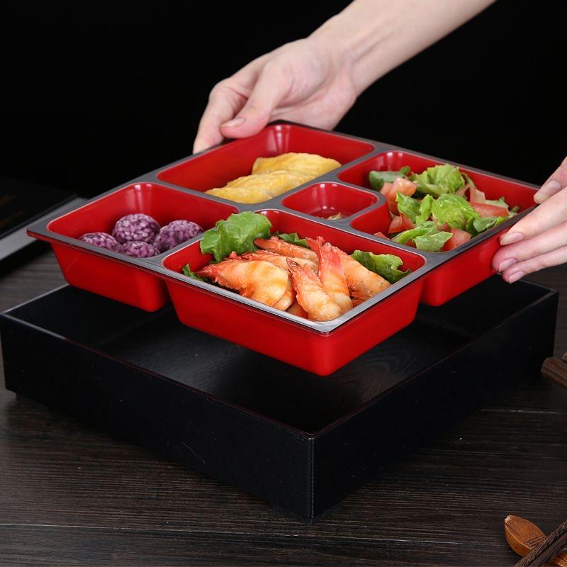 High-grade Business Lunch Box Japanese Wood Grain Sushi Set Lunch Box with Lid Multi-compartment Takeaway Fast Food Lunch Box