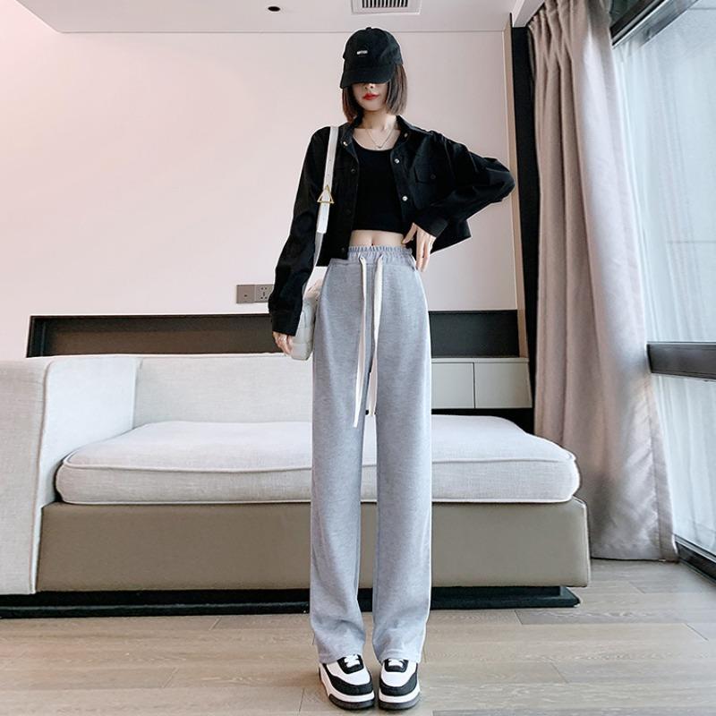 Drawstring Casual Sweatpants for Women, Loose Straight-leg Pants, Lazy High-waisted Drape, Walking and Mopping Wide-leg Pants