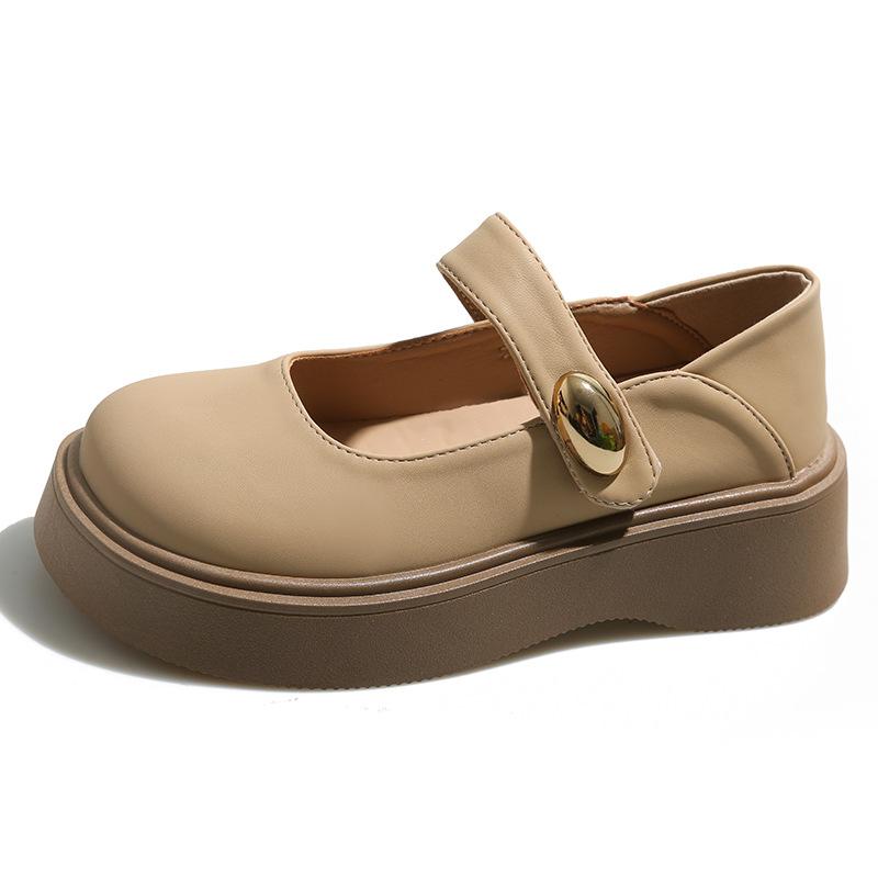 French small leather shoes women's 2025 spring new retro platform Mary Jane Love thick heel round head British style single shoes