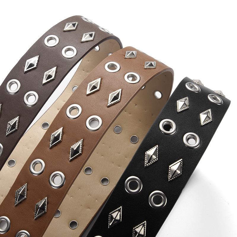 Unisex Punk Rivet Waist Belt For Jeans, Casual And Streetwear Style Adjustable Pu Leather Belt For Men Women