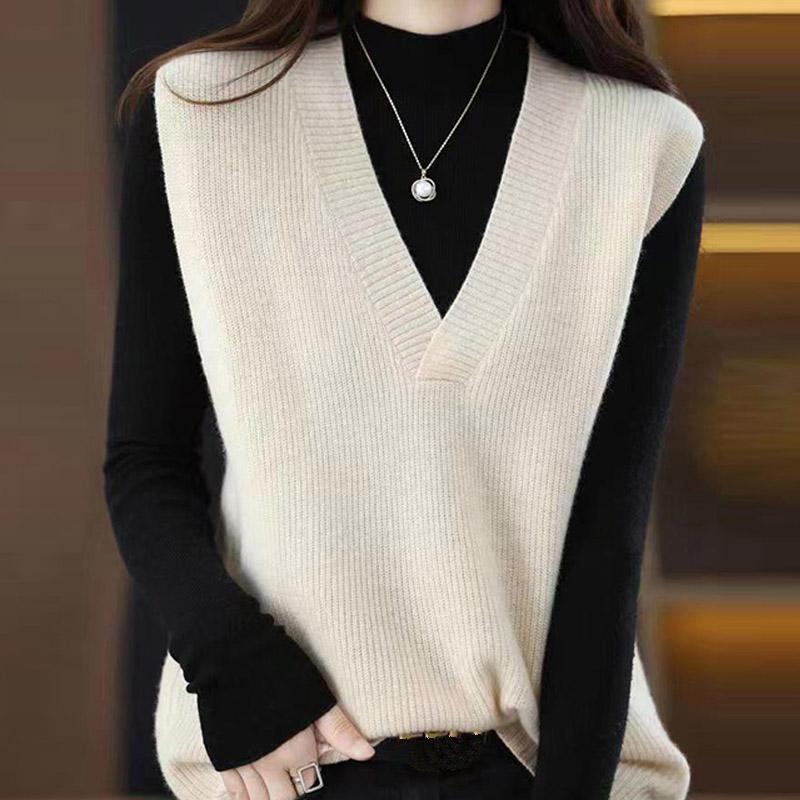 Women Vests Sweaters 2025 Sleeveless V-Neck Solid Knitted Vest Sweater Women Tops JJ116