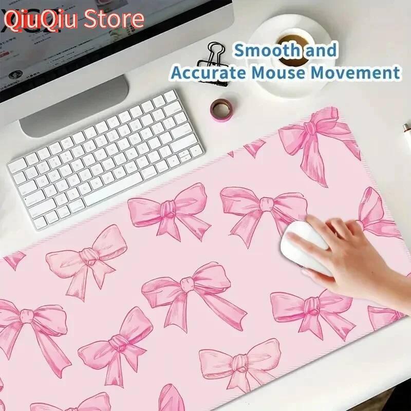 New Cute Pink Bow Mouse Pad Large Keyboard Desk Pads 900x400mm Playmat Non-slip Rubber Base Washable Rug for Office and Home Use