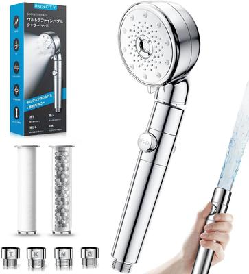 Shower Head with Chlorine Removal Jet 5 Bubble Water Stop Water Water Skin International Standard [Angle Adjustment, High-Pressure Wash, Modes,