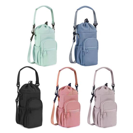 Thermal Water Cup Cover Water Bottle Sling Bag Insulated Cup Holder with Storage Pockets Travel Cup Protector for Hiking Biking