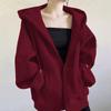 Autumn Winter Women's Fleece Sweatshirt Thickened Hooded Zip-up Loose Sweatshirt