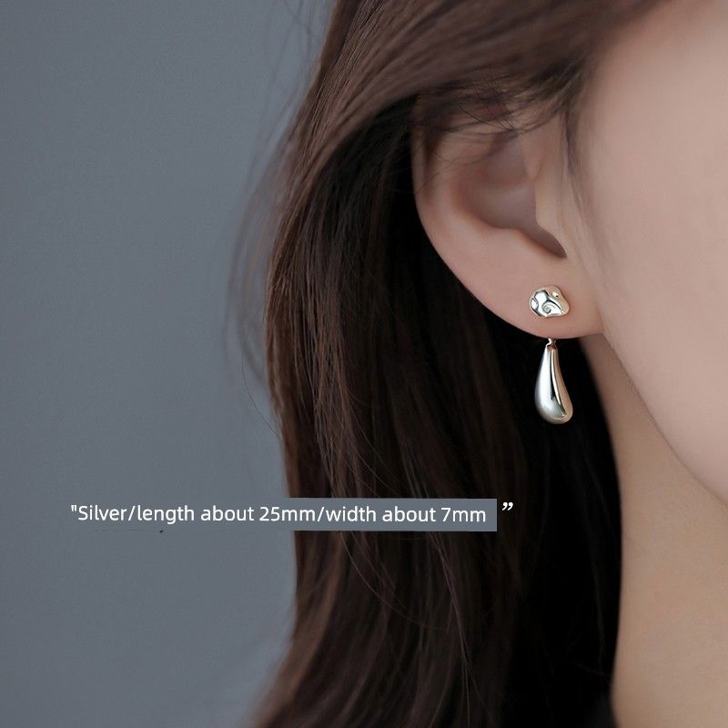 

[Xiangnan] 999 Silver Water Drop Ear Studs Accessible Luxury Fancy 2025 New Arrival Best Selling Special Interest Earrings Female Earrings 999 silver needle drop earring Silver (two prices)