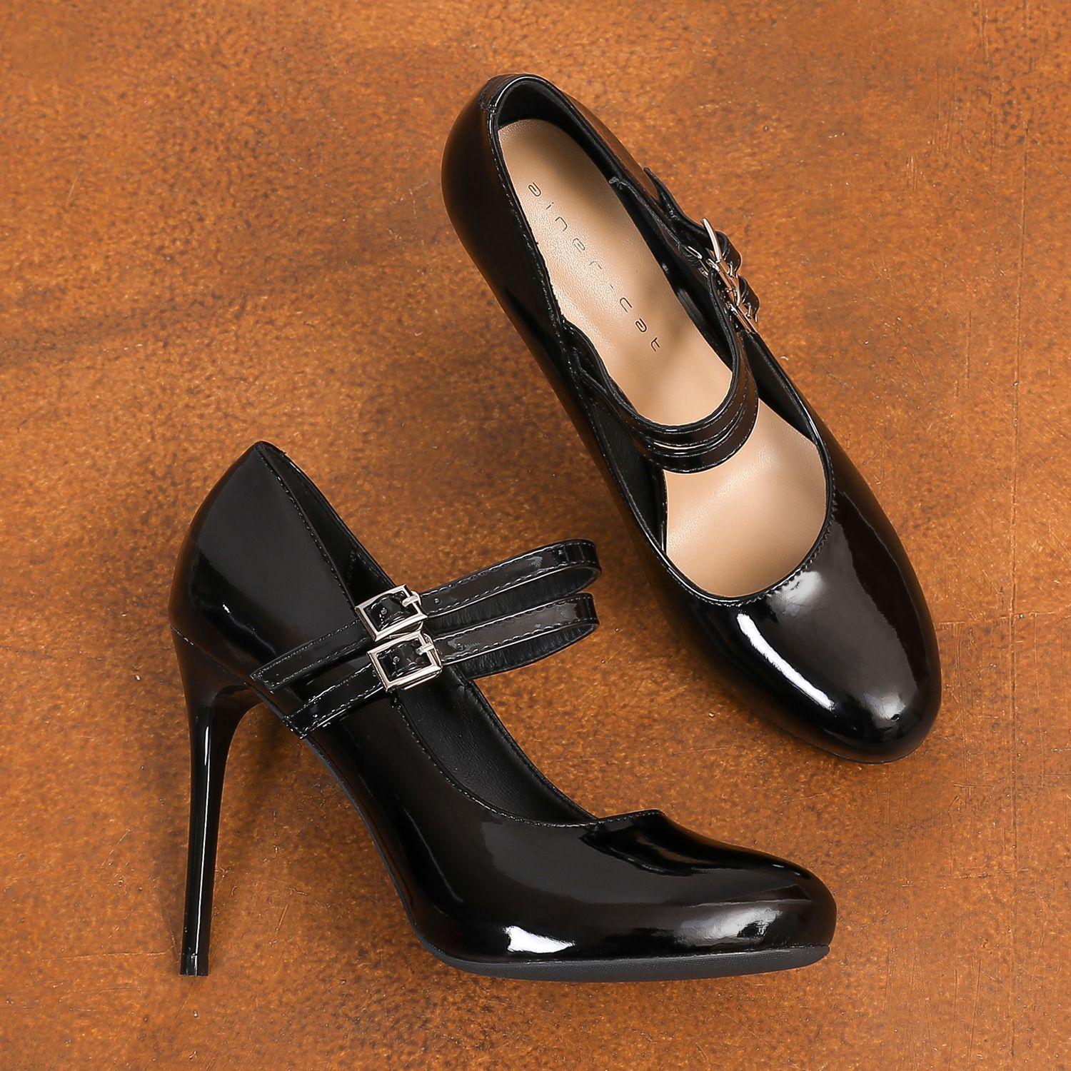 

15001 [sheepskin] high heels women s fine heels new patent leather word with Mary Jane invisible waterproof table single shoes 39