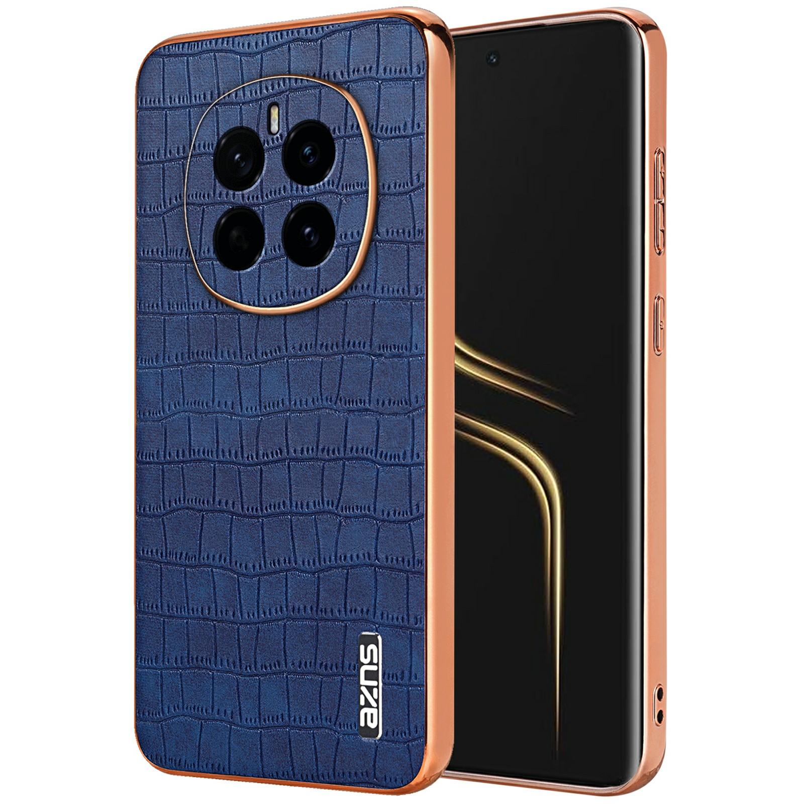 

AZNS Чехол для Honor Magic7 5G с гальваническим покрытием, текстура крокодила, ПУ+ТПУ чехол для телефона Blue