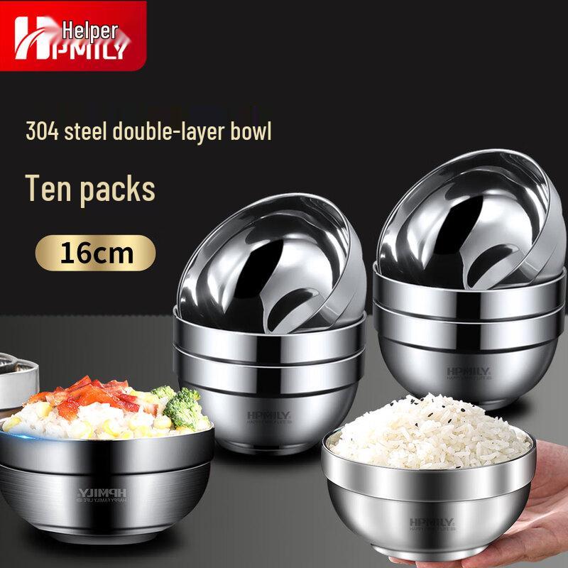 HPMILY 304 Stainless Steel Double-Layer Anti-Scald Bowl Set