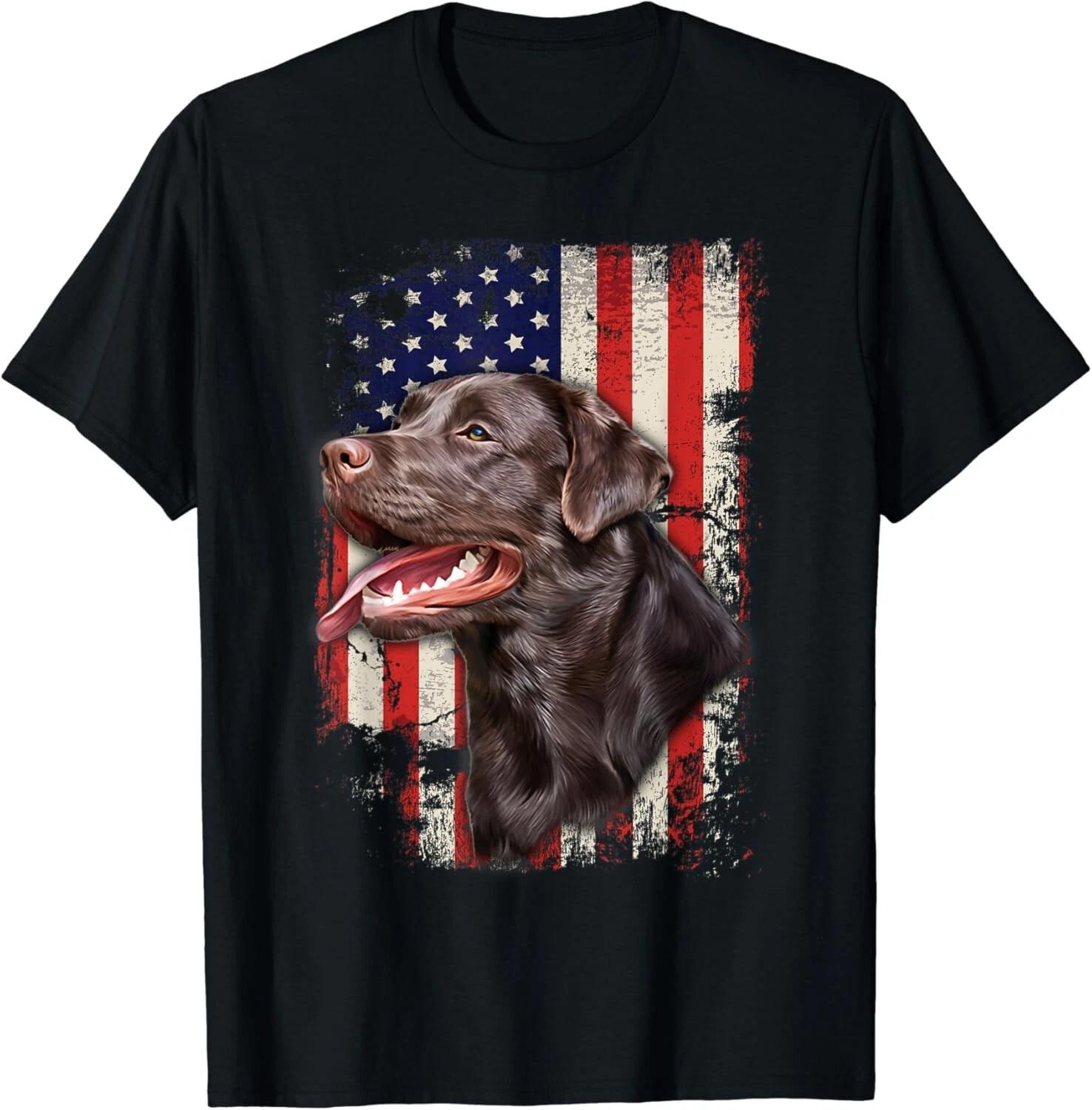 

Chocolate Labrador Labs Patriotic American Flag 4th of July Dog Gift T-Shirt L
