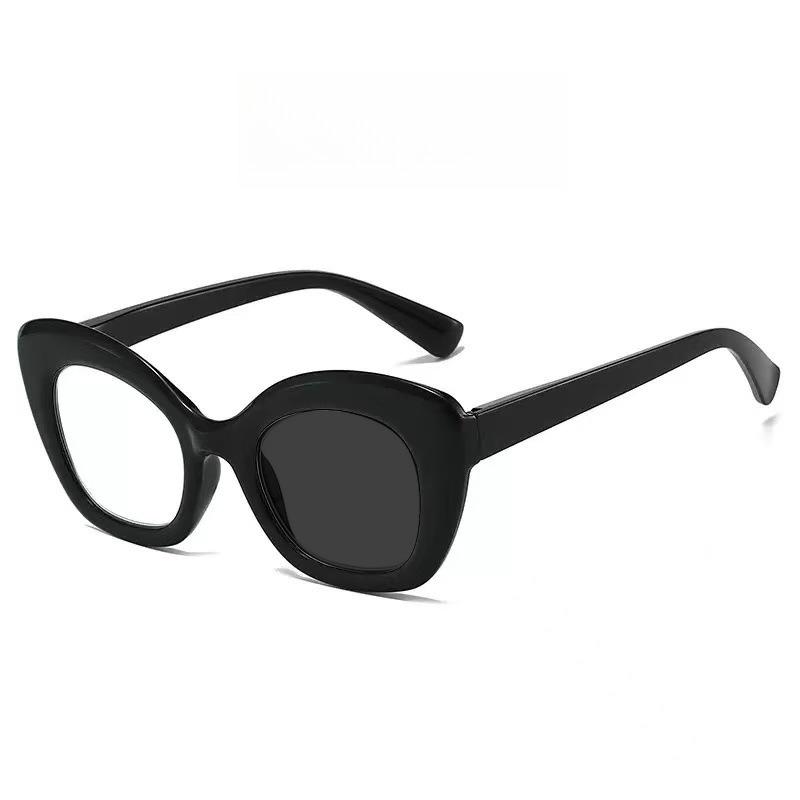 Retro Cat Eye Photochromic Reading Glasses Women's High-end Fashion Large Frame Anti Blue Light Glasses Diopter To +4.0
