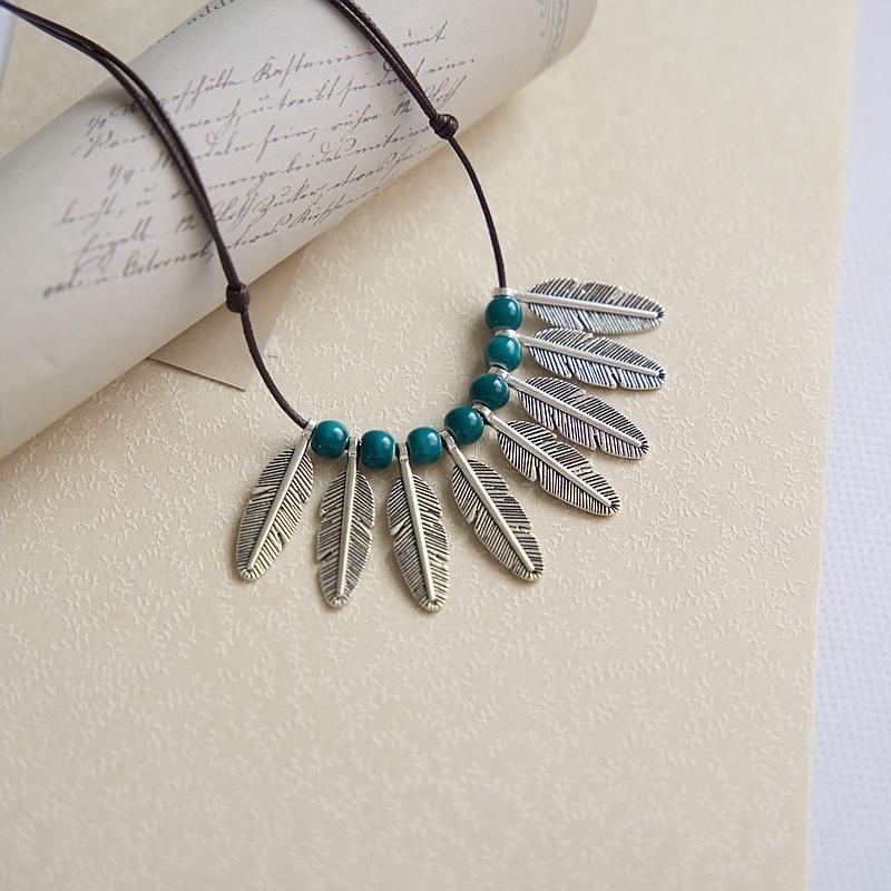 Ethnic Style Jingdezhen Ceramic Necklace Women s Literary Feather Jewelry Wholesale National Style Elements Chinese Style Necklace Jewelry