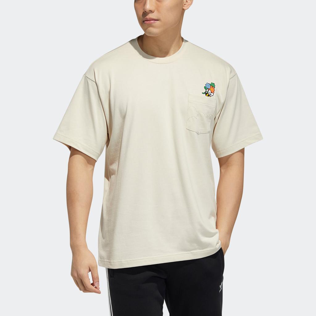 Adidas Originals X Melting Sadness Short Sleeve Tee Floral Bumblebee Print Round Neck Vintage Men Tops Off-White HB6860