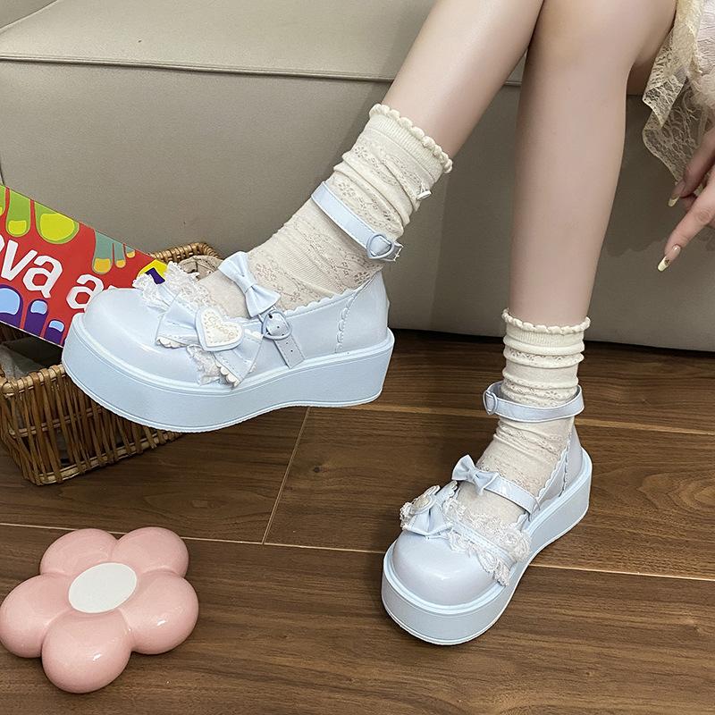 College Style Jk Platform Bow Shoes Women's Single Shoes Sweet Loli 2025 New Platform Heightening Lolita Women's Shoes