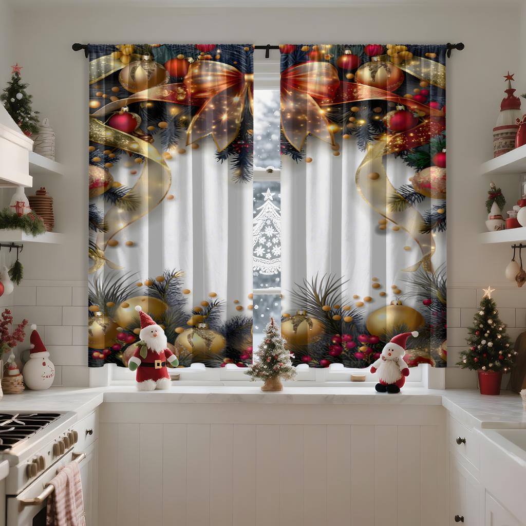 Festive Christmas Curtains Polyester Fabric Bedroom Living Room Office Includes Hanging Tiebacks Chr Made Of Machine Washable Area Decor