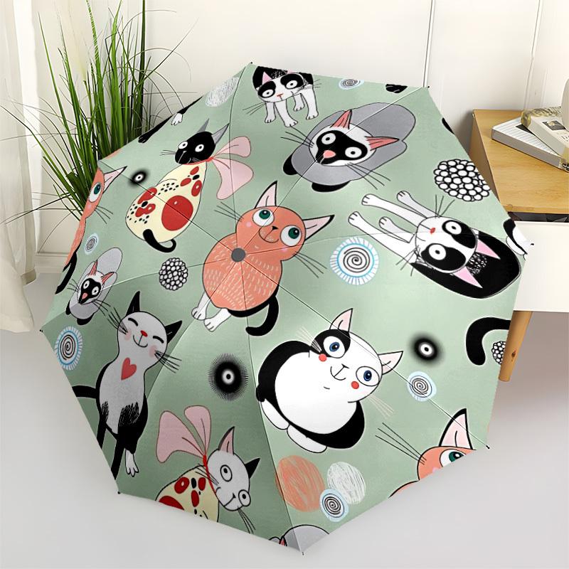 1pc Cat Pattern Automatic Folding Umbrella - 8-Rib Durable Iron Frame, Compact Portable for Daily Travel Yy251205023