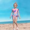 Costume da bagno intero a maniche lunghe con volant per bambina, con slip, certificato CPC per bambini