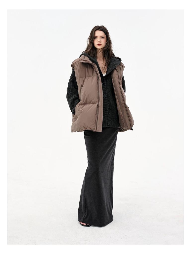 Ultra-Comfortable Knit Wool Blend High-Waist Fishtail Maxi Skirt with Back Slit