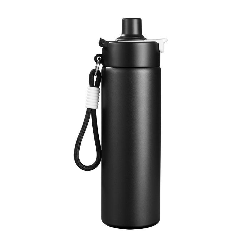 Stainless Steel Sports Water Bottle 600ml Double-Use Straw Lid With Carry Rope Gym Hiking Camping Students