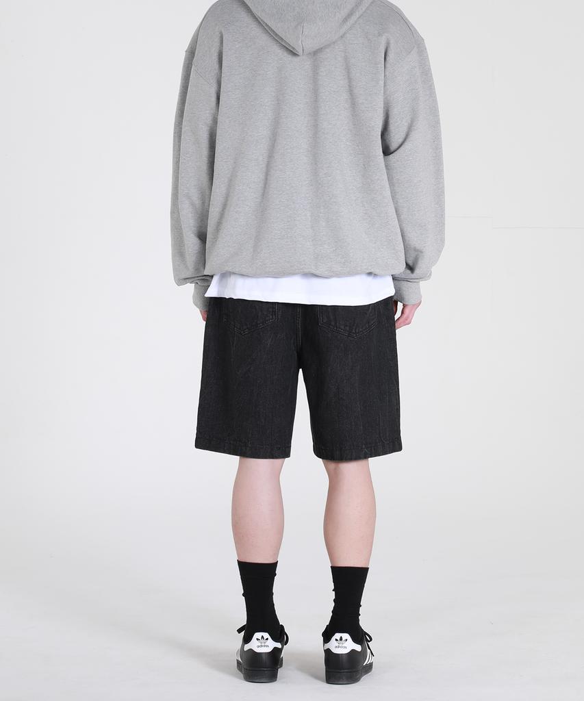 ESN Washed Single-Pleat Semi-Wide Denim Shorts Black