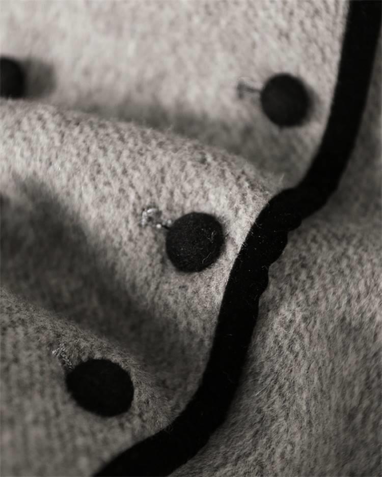 Women's Retro Double-Breasted Color Block Wool Coat - Mid-Length, Small Lapel, Spring/Autumn Fashion